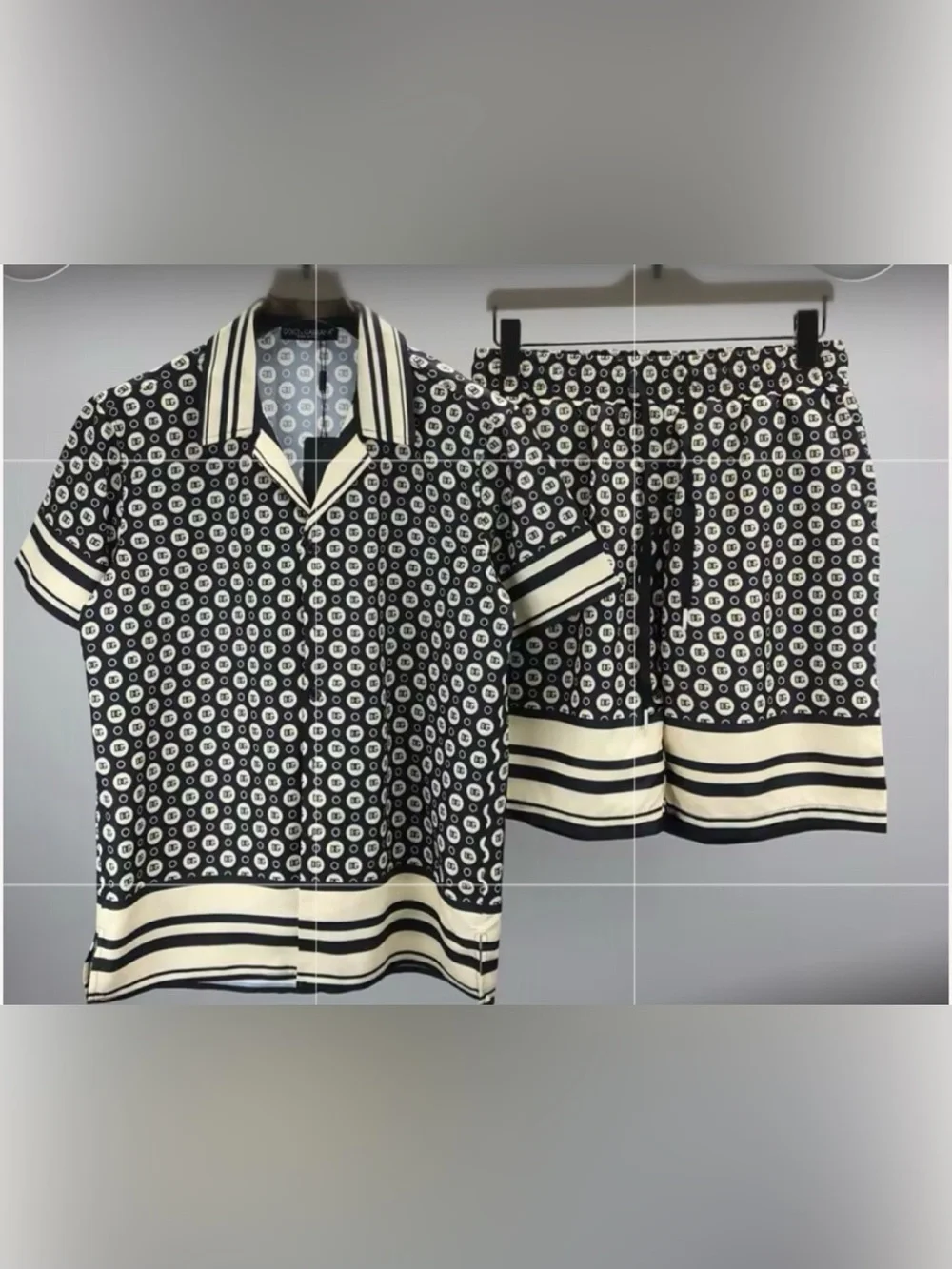 Black & Cream Printed Button-Up Set